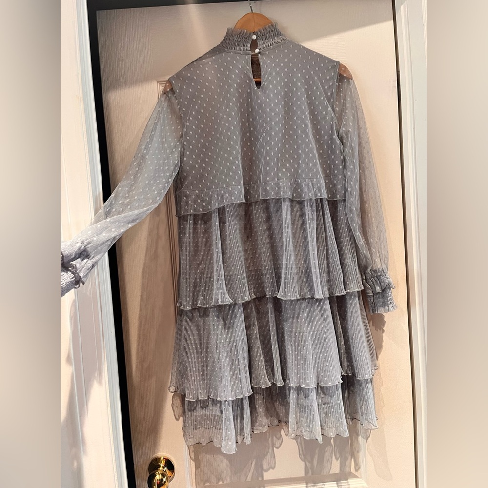 Dusty Blue Ruffle Layered Dress - Picture 4 of 6